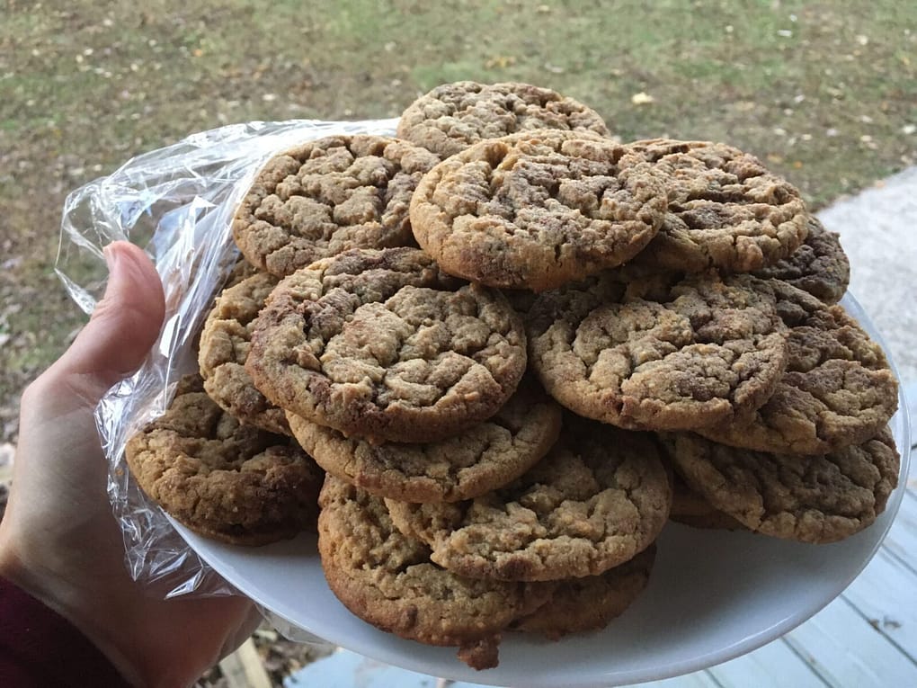 a plate of whole wheat peanut butter nutella cookies