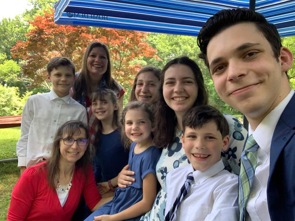 family selfie in red white and blue