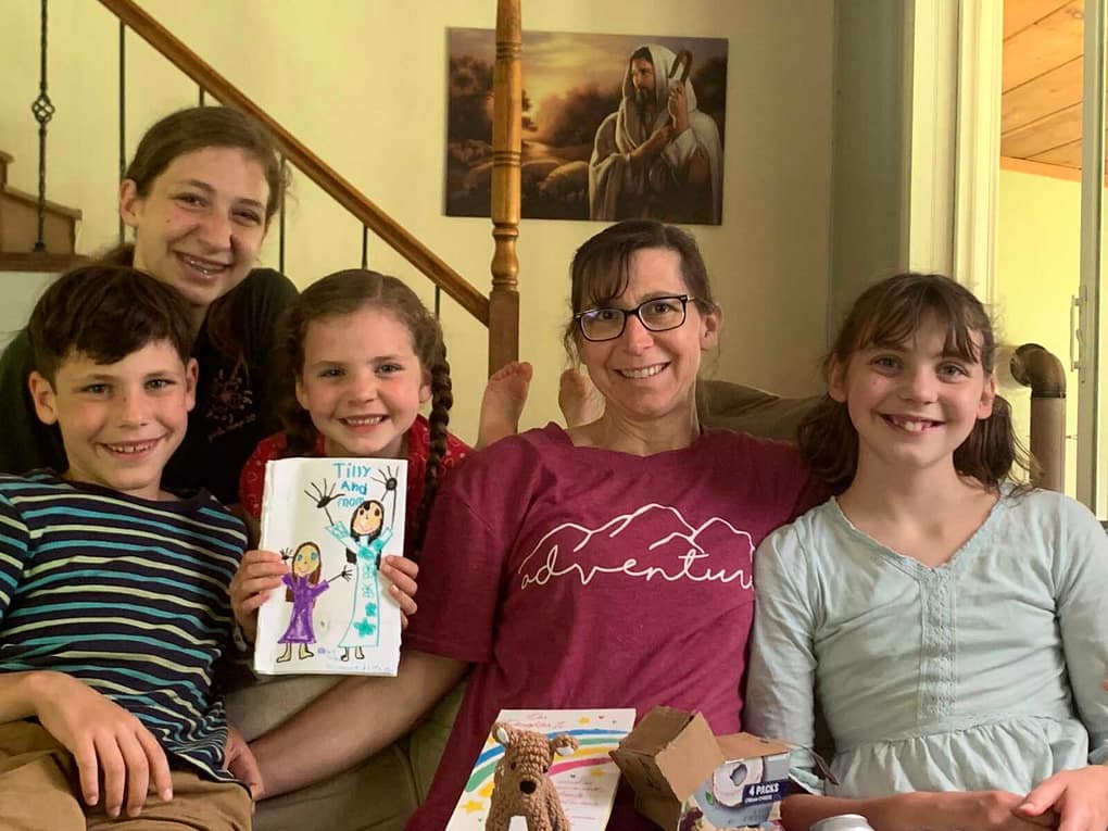 mom and kids on mom's birthday