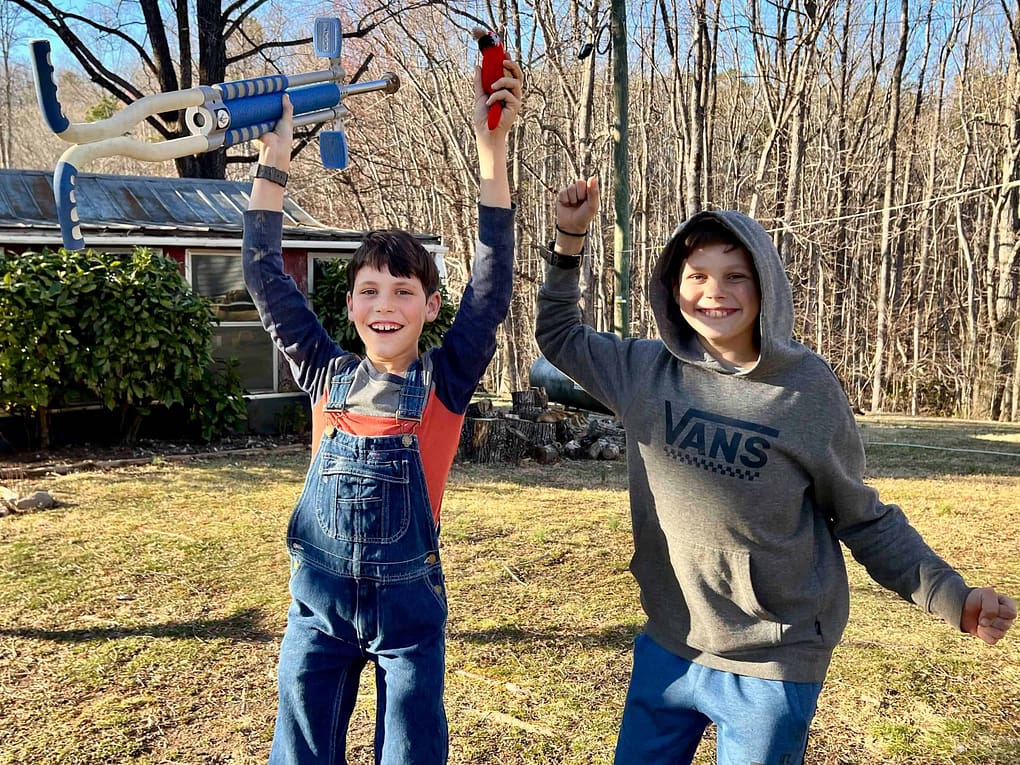 two boys excited outside