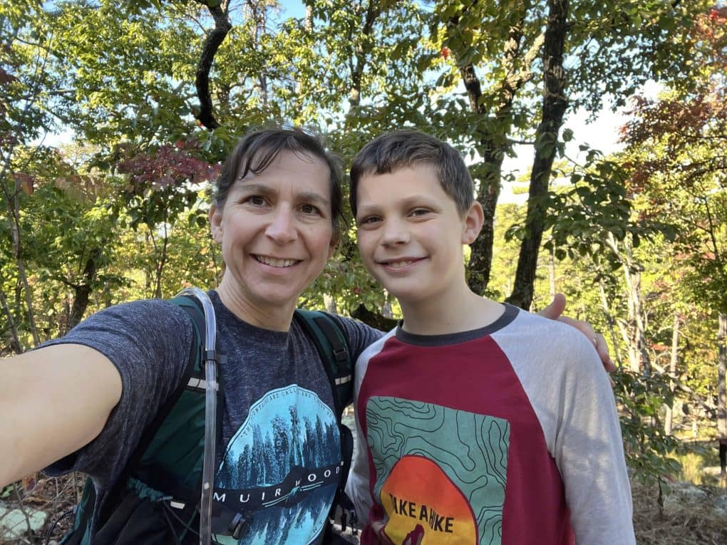 mom and son on hike