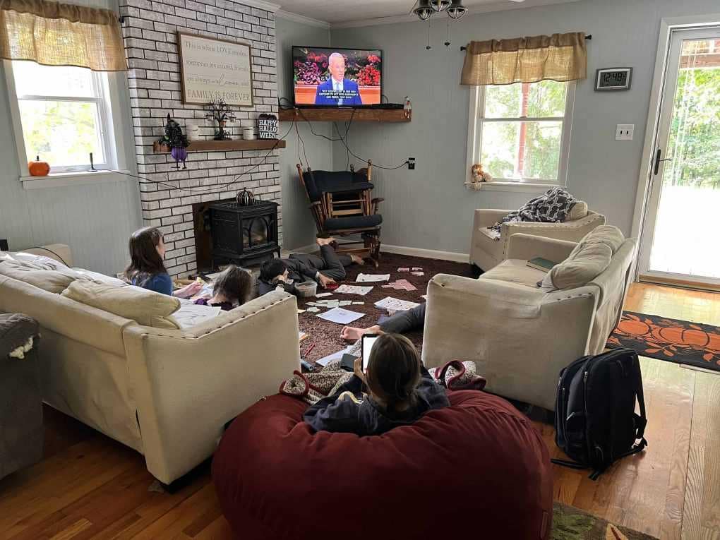 Kids watching General conference in the family room