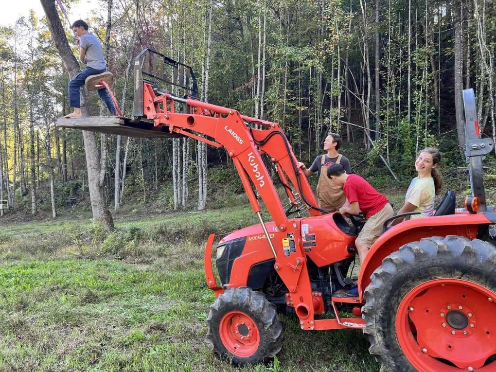 kids on a tractor