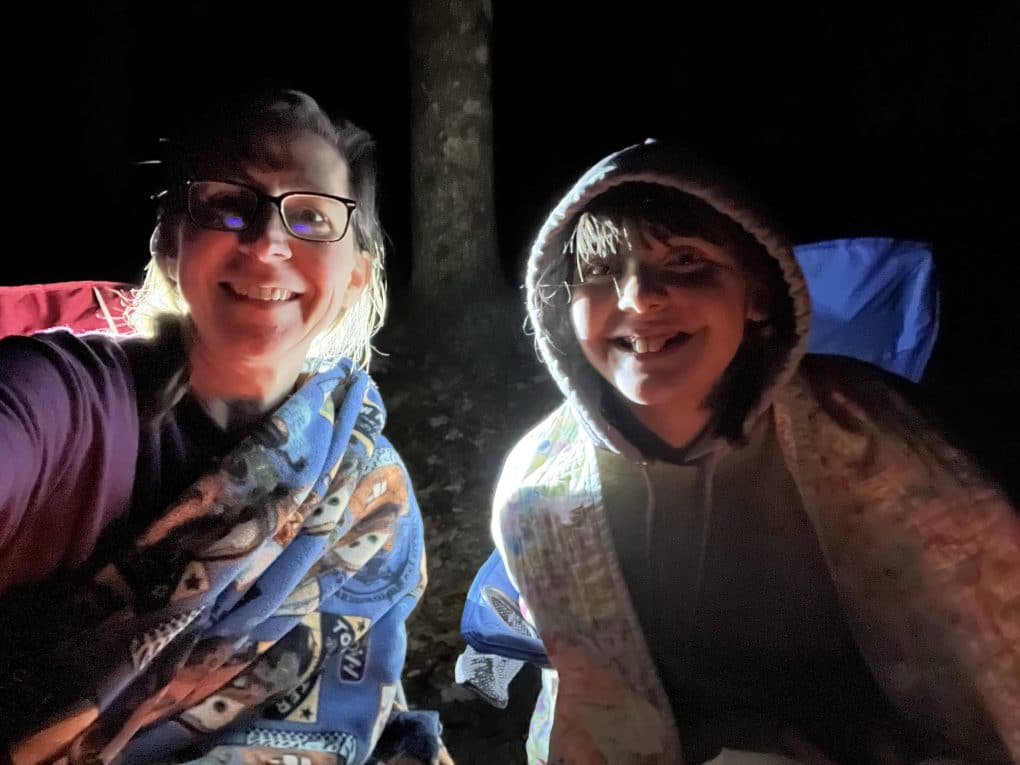 mom and daughter camping