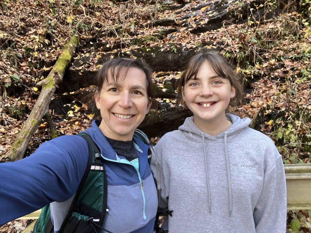 mom and daughter hiking