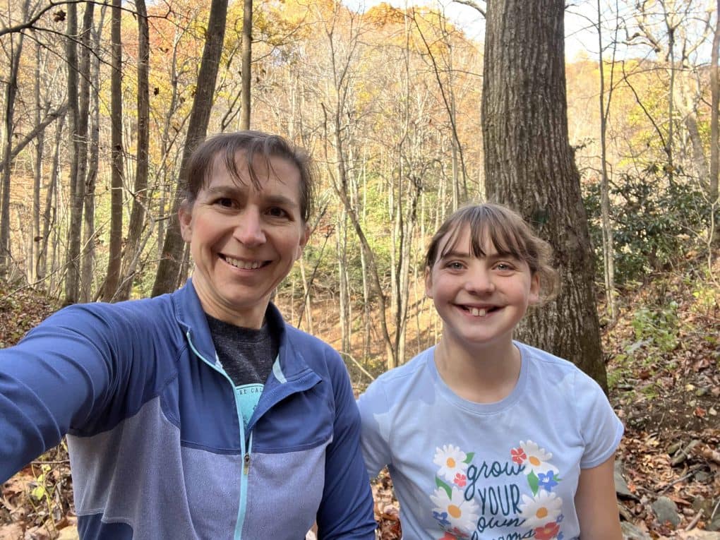 mom and daughter hiking