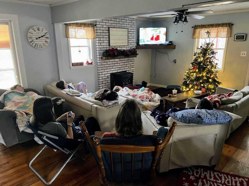 sick kids watching a movie