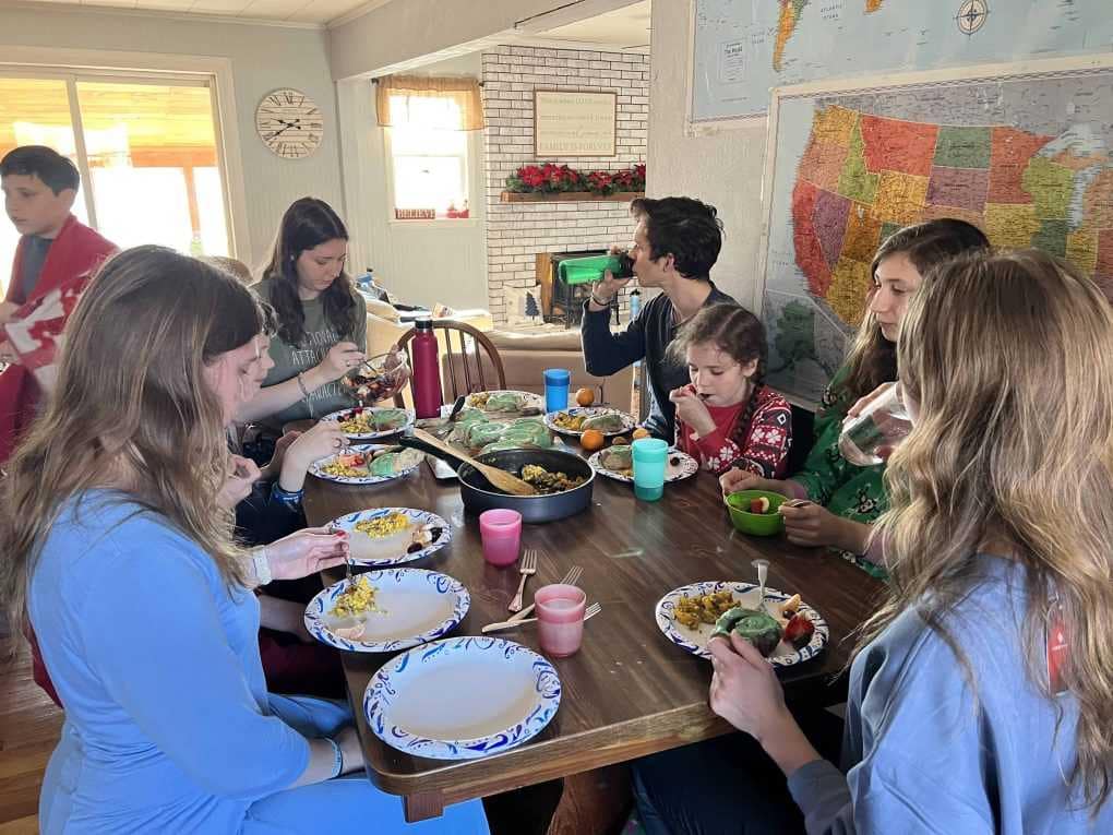 family eating Christmas breakfast