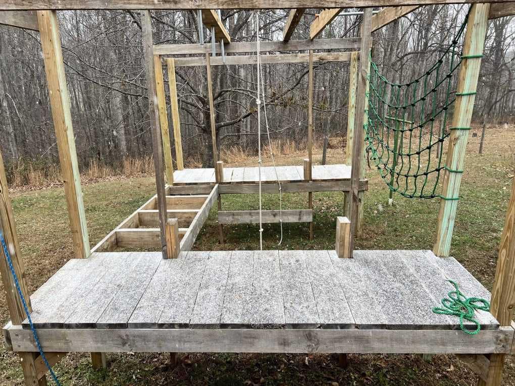 dusting of snow on obstacle course