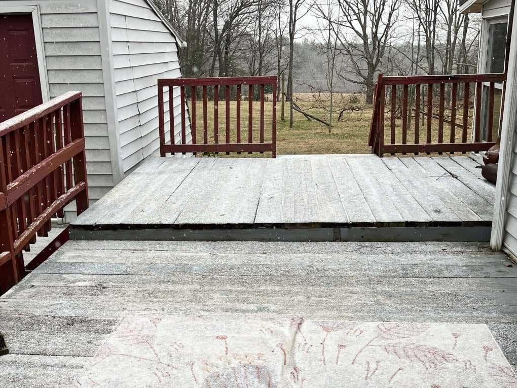 dusting of snow on deck