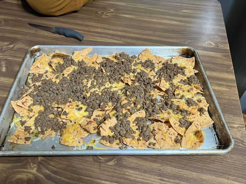 a pan of oven nachos