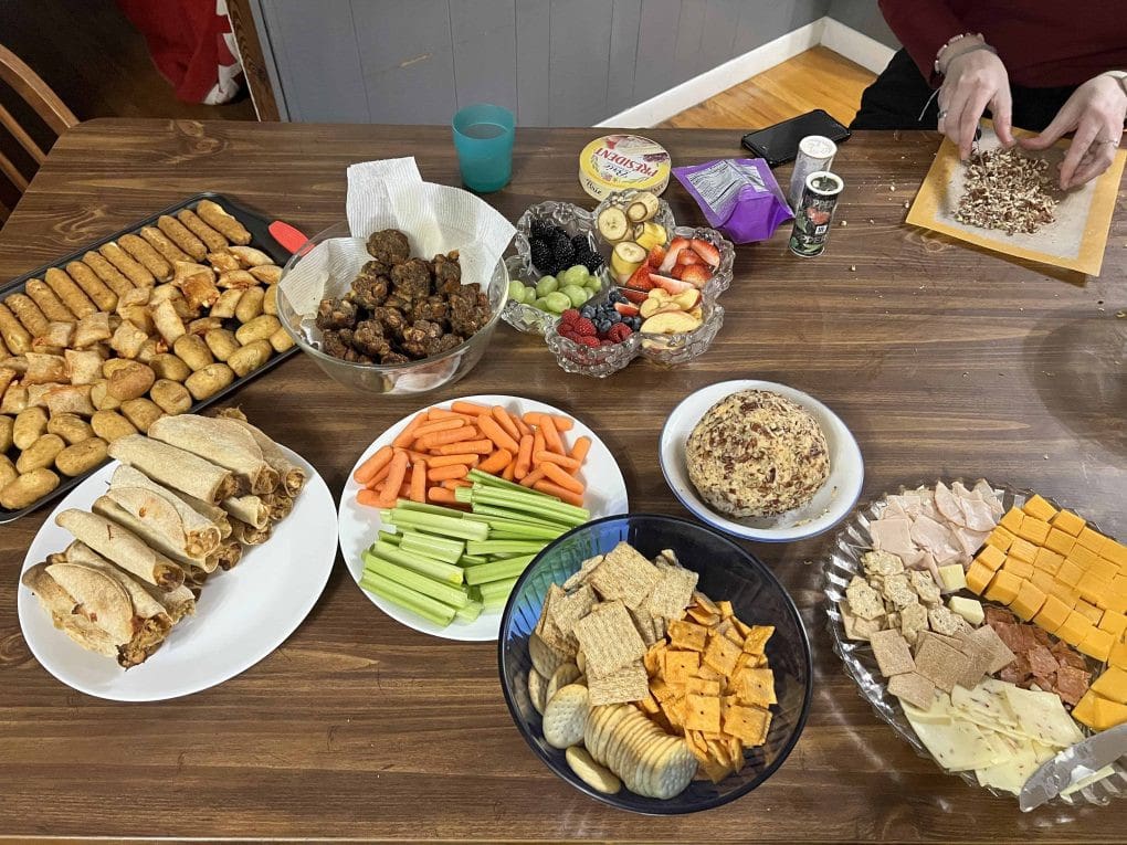 food on the table for New Years Eve party
