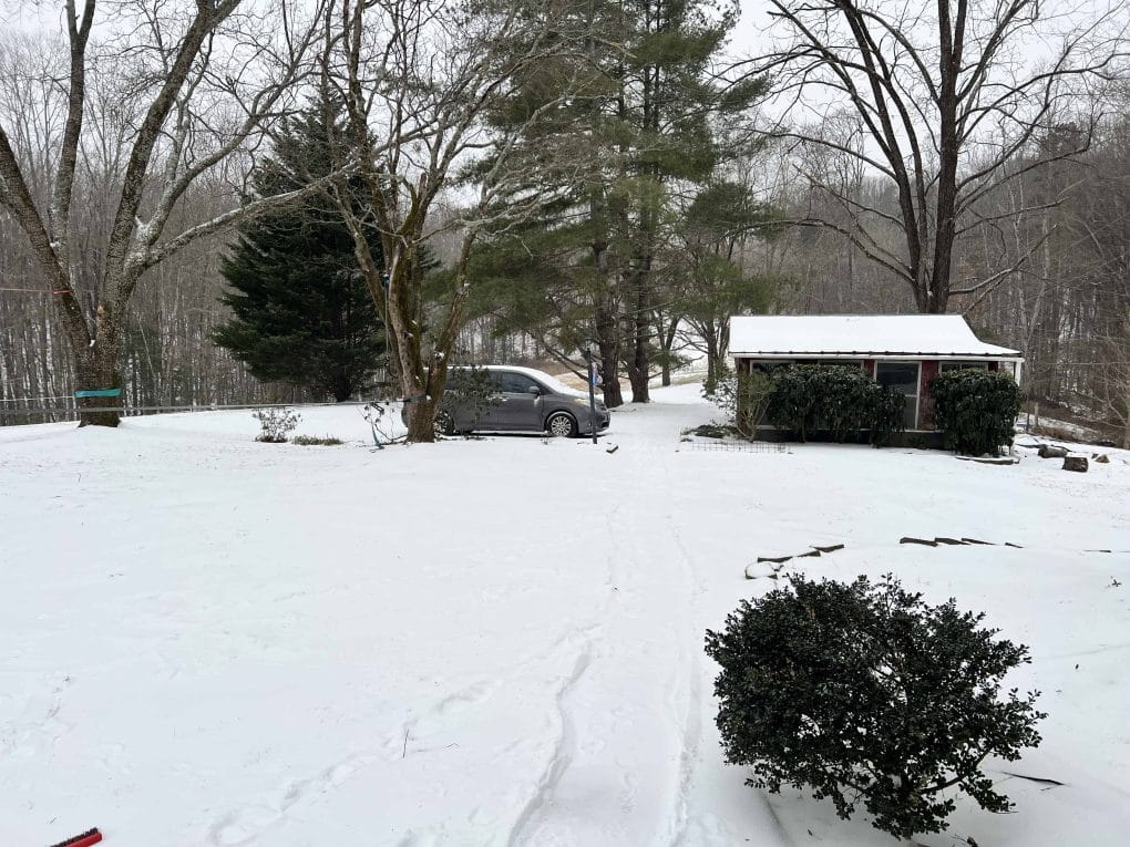 yard covered with sleet