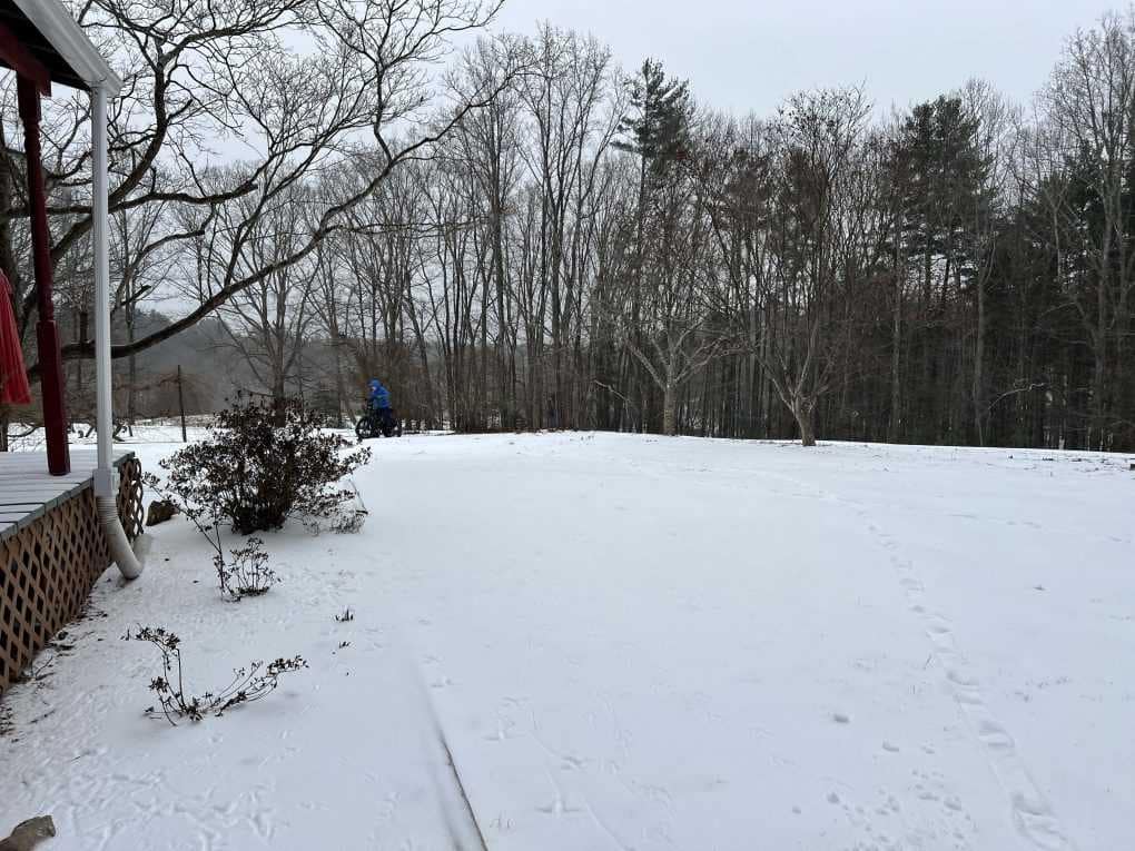 yard covered with snow and sleet