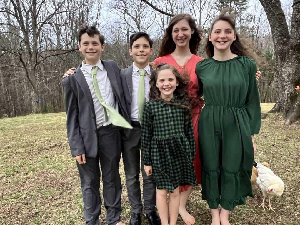 five siblings dressed up for church