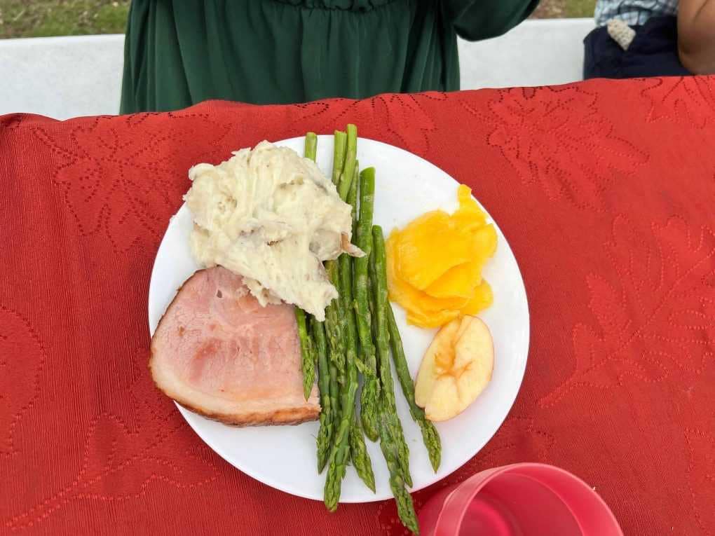 ham, potatoes, and asparagus Easter dinner