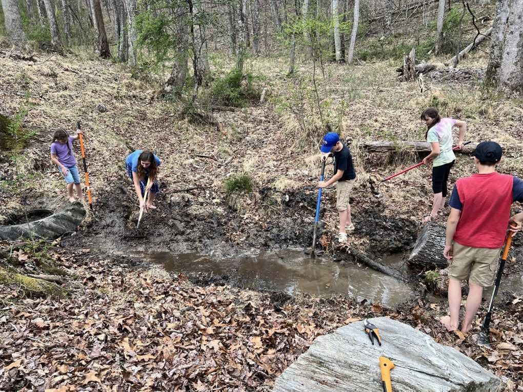 kids cleaning out a creek
