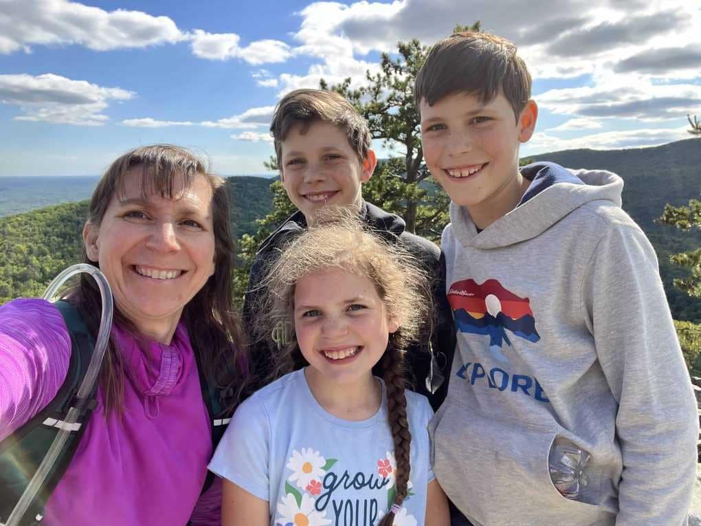 mom and 3 kids at Hanging Rock State Park