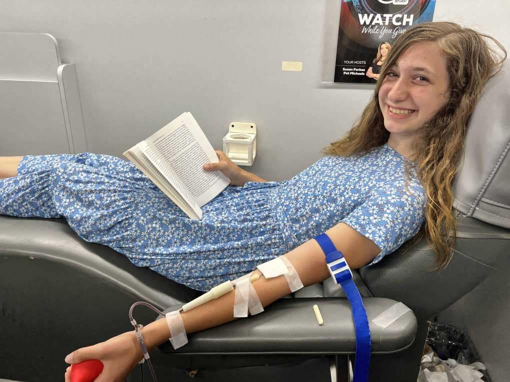girl donating blood for the first time