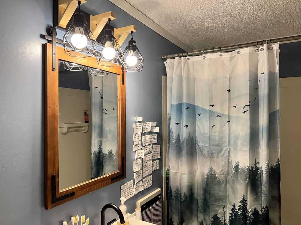 new bathroom mirror and lights up