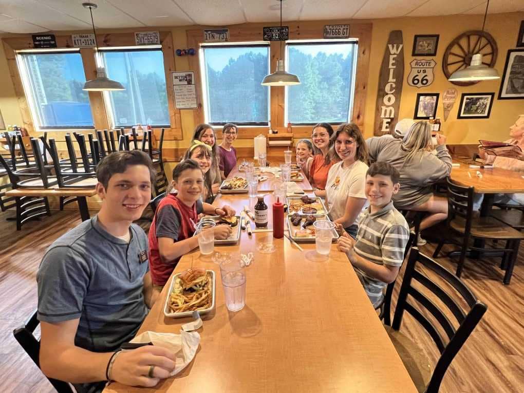 large family eating at a restaurant