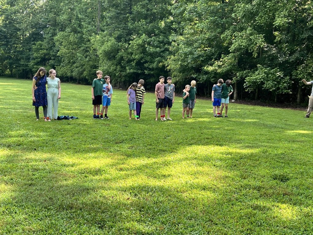 kids doing a sack race