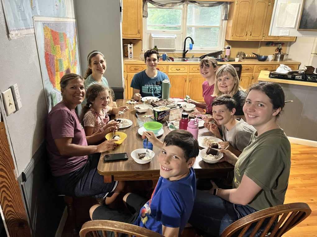 family eating brownies and ice cream