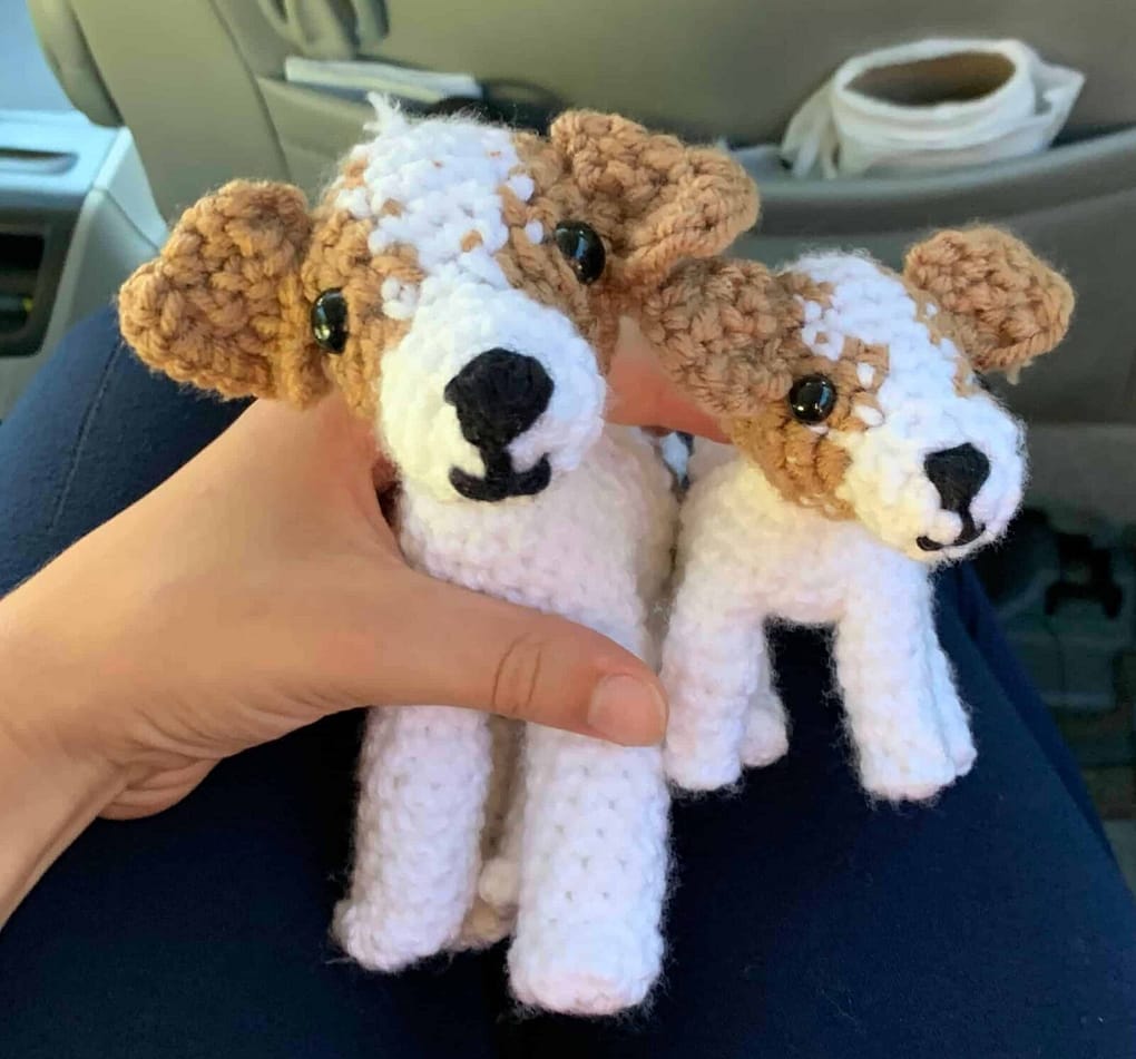Kait'sdogs pair of crocheted dogs, mama and baby