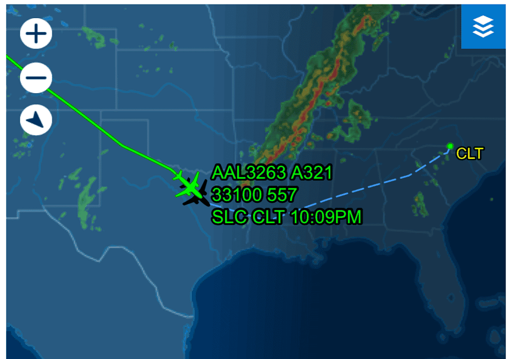 map of plane going around a big storm