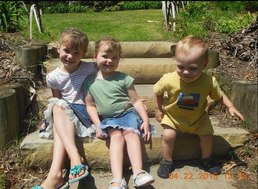 3 kids at Duke Gardens