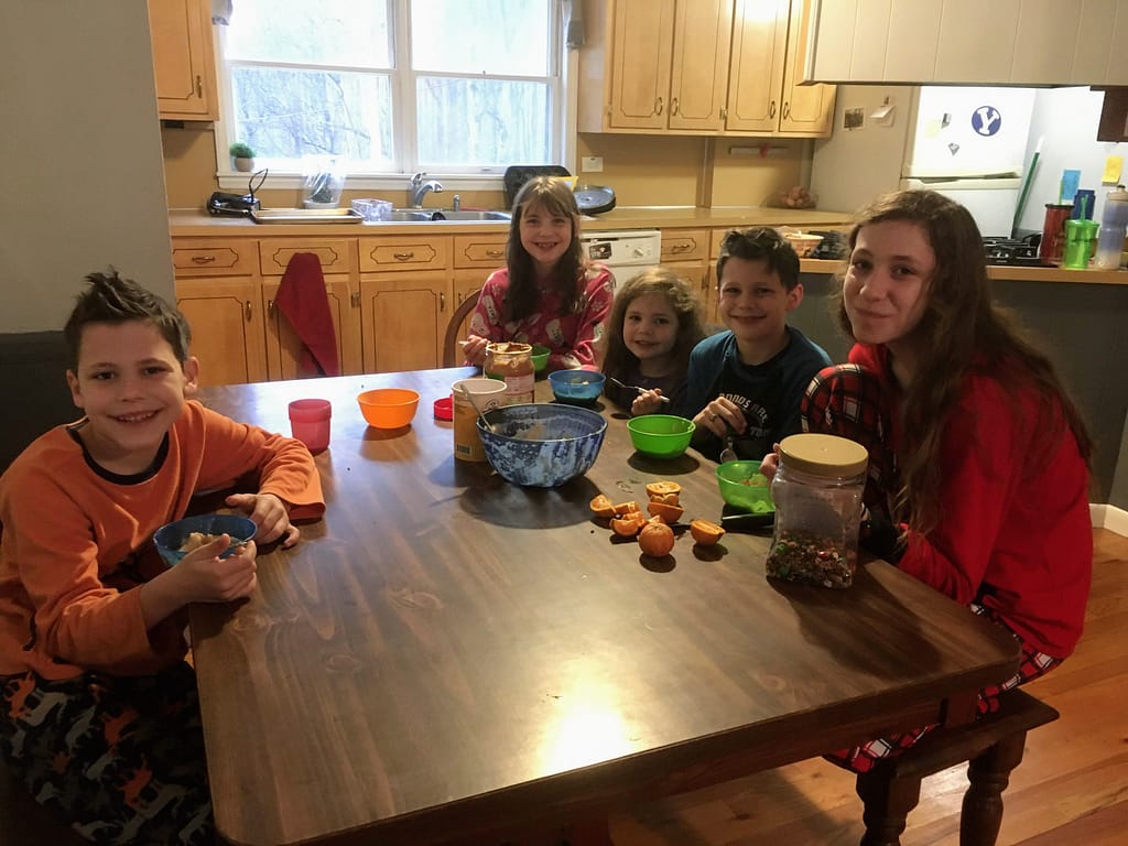 5 kids eating cream of wheat for groundhog day