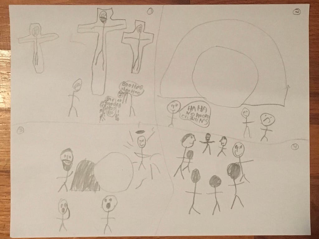 a child's drawing of Jesus' resurrection