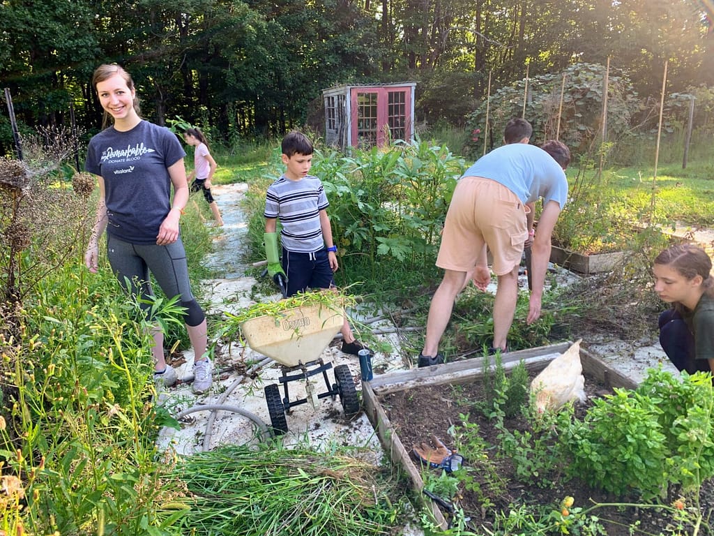 family gardening together in September