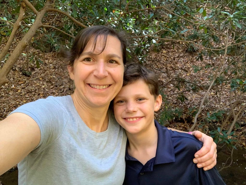 mom and son hiking in rock castle gorge