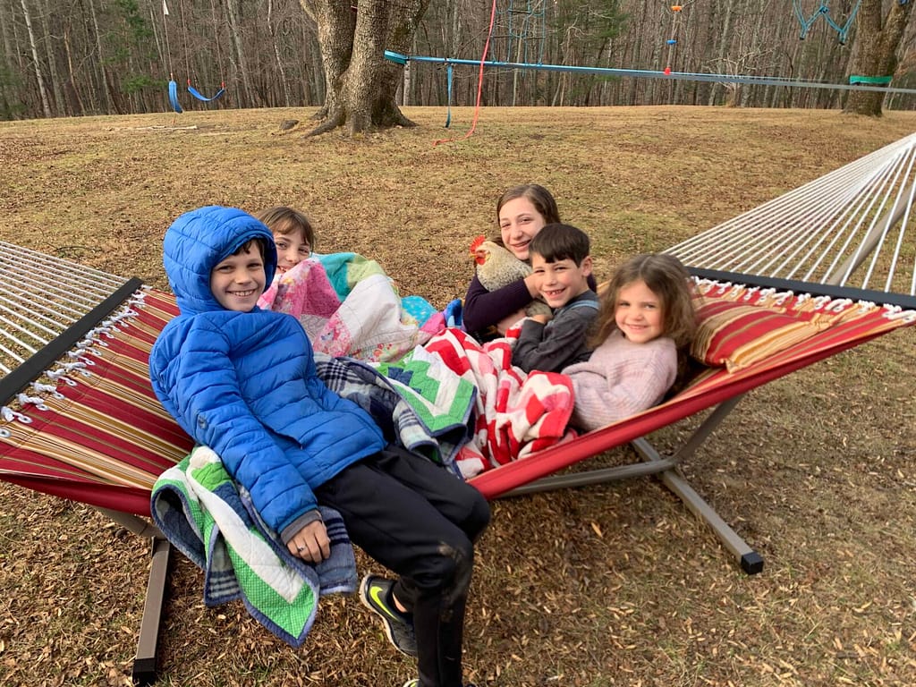 5 kids on a hammock