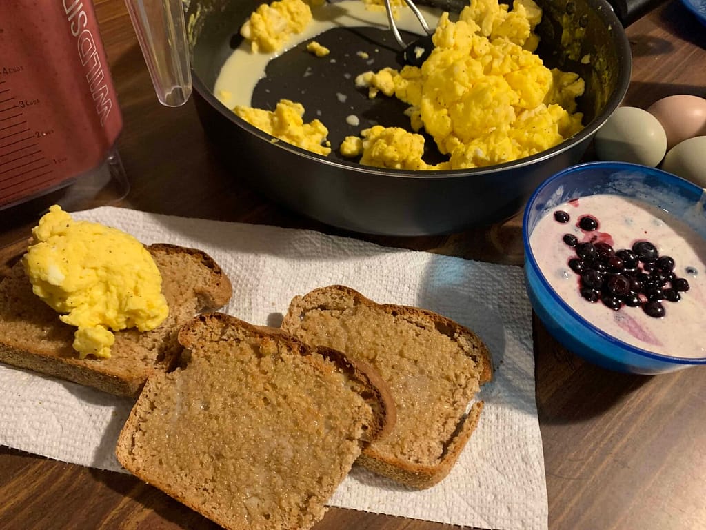 english muffin bread, eggs, yogurt