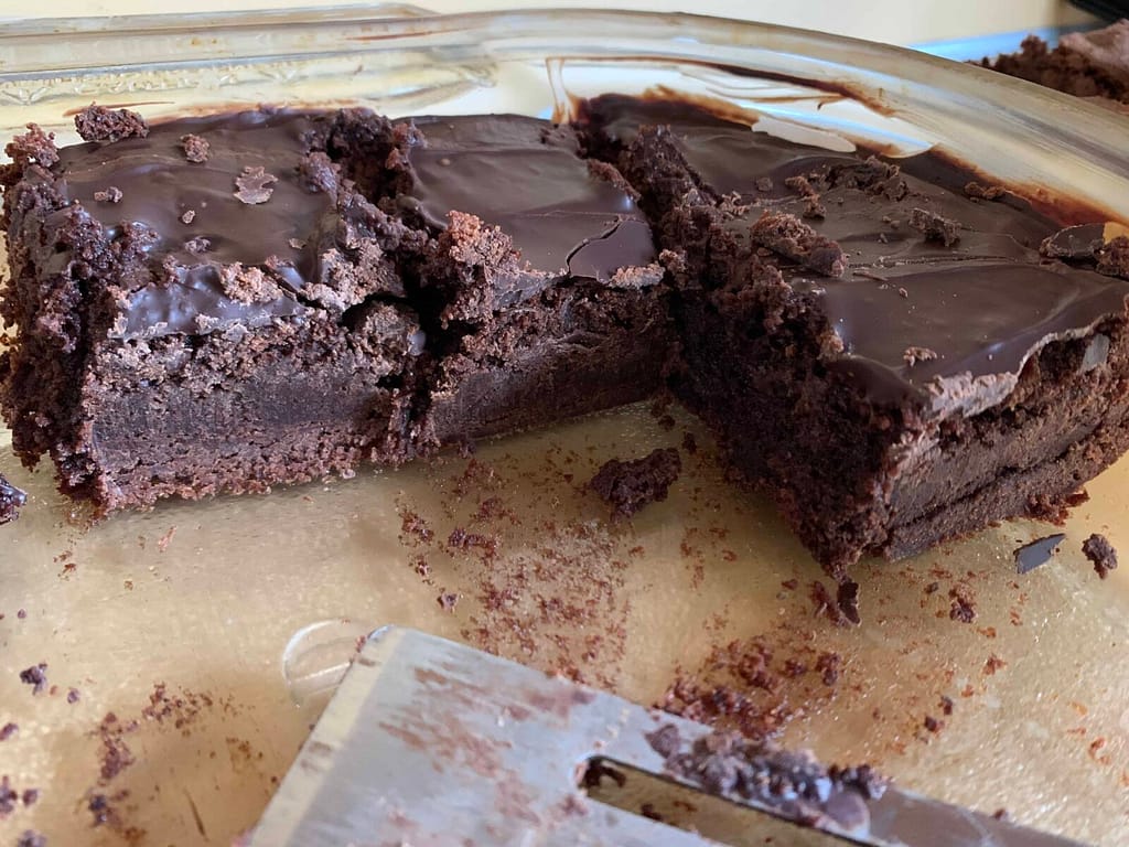 a pan of brownies almost gone