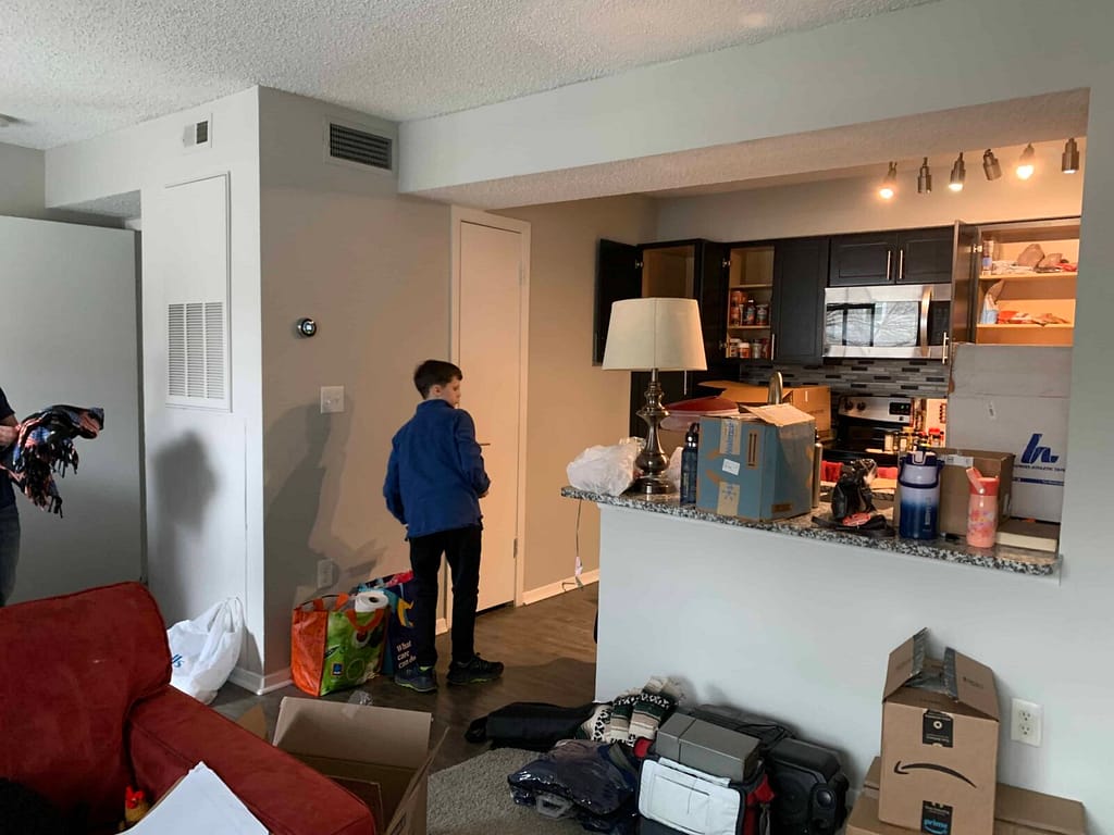 unpacking an apartment kitchen
