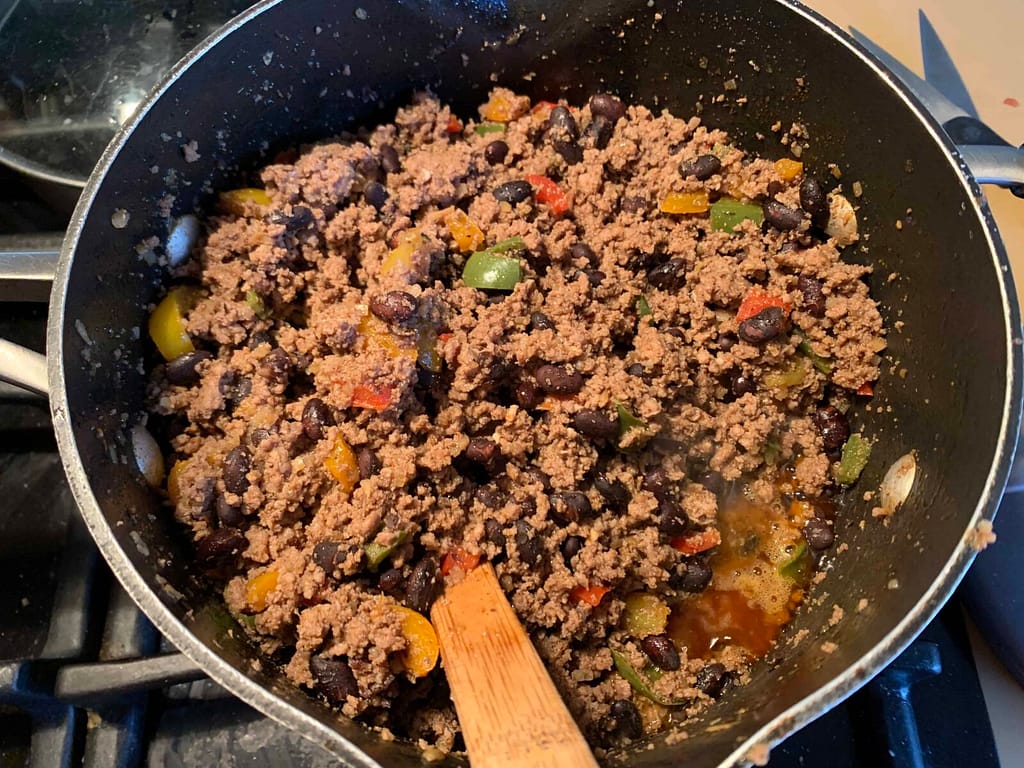 taco meat in a saucepan