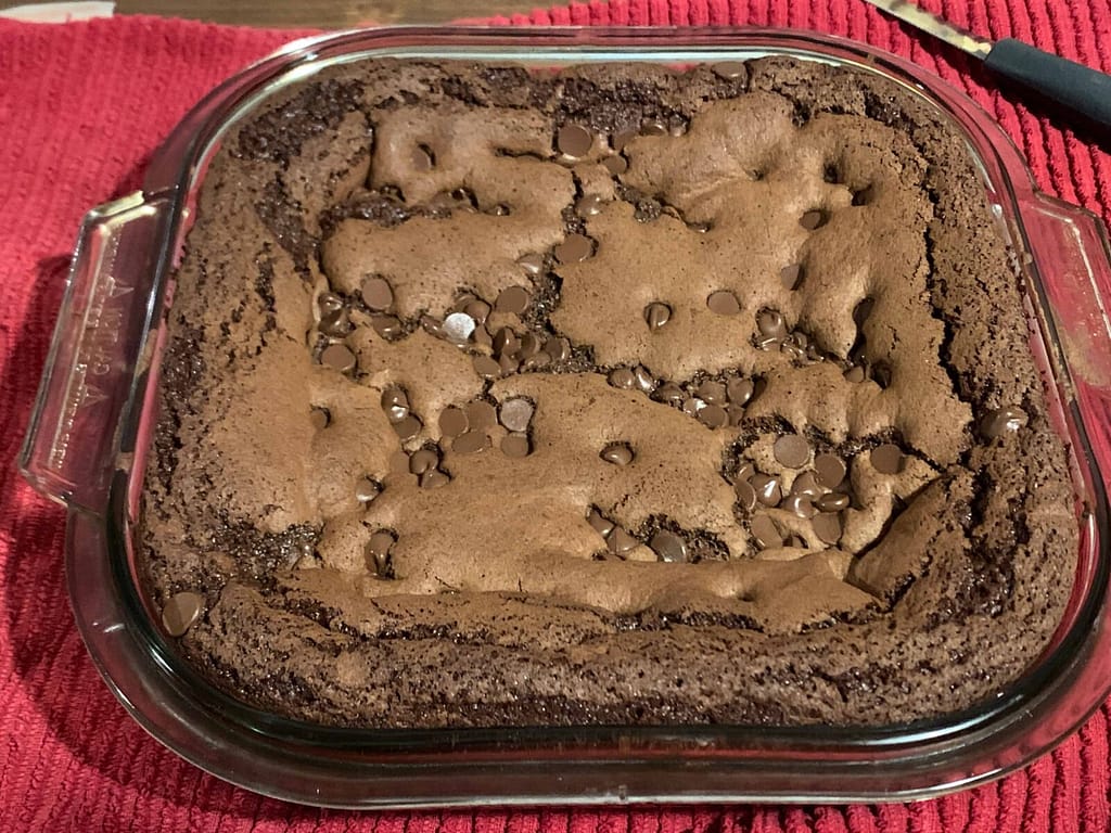 a square pan of dark chocolate brownies
