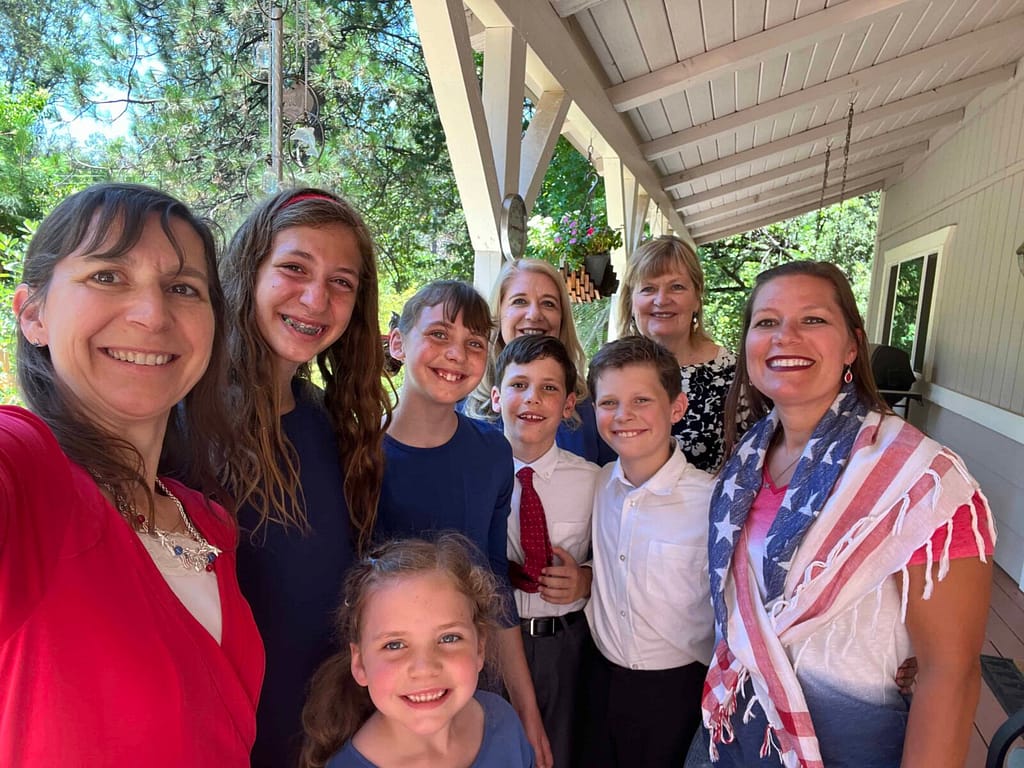 big family wearing patriotic clothing