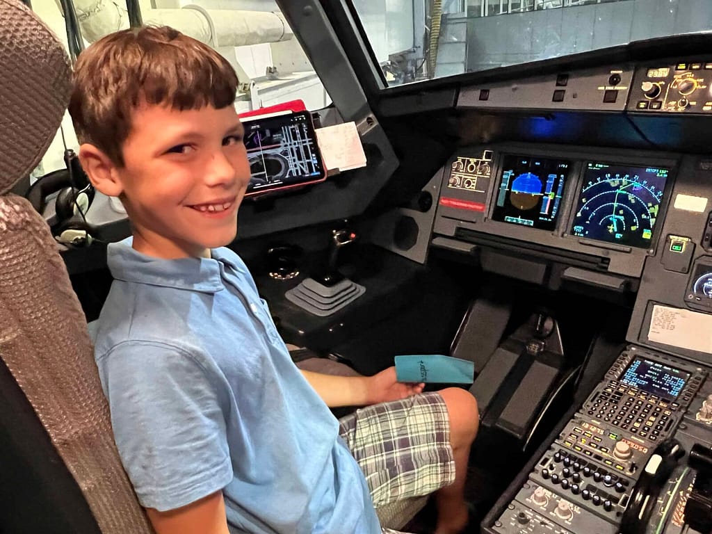 8 year old boy in the cockpit