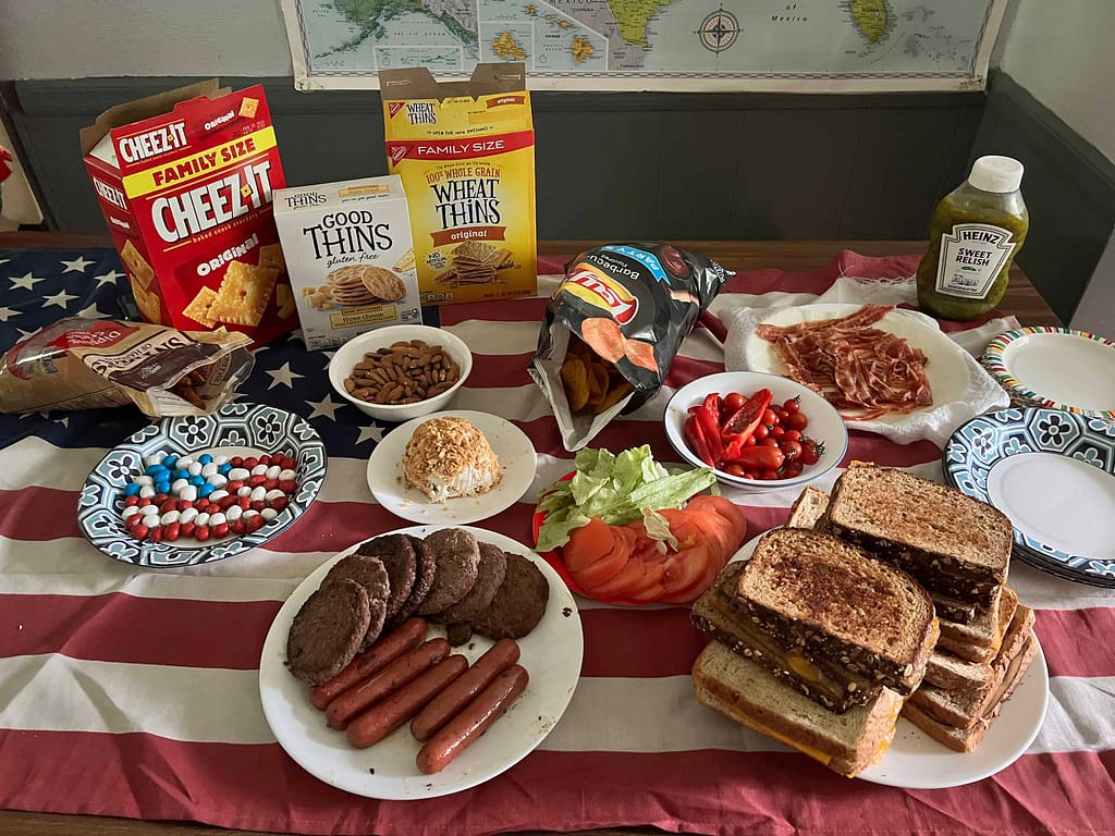 olympic party food on a table with flag