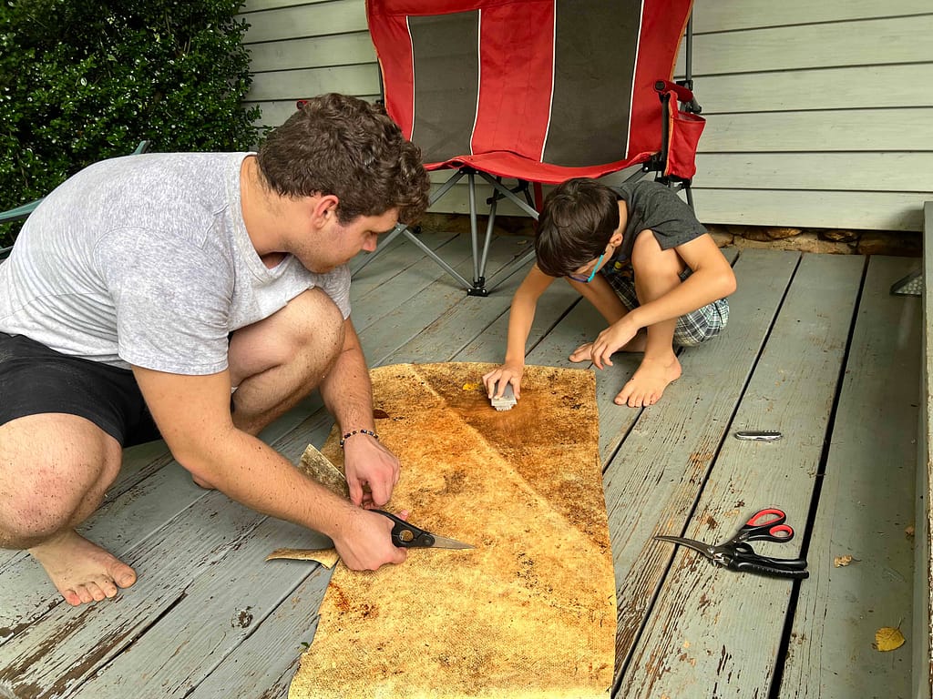 brothers cutting white groundcover