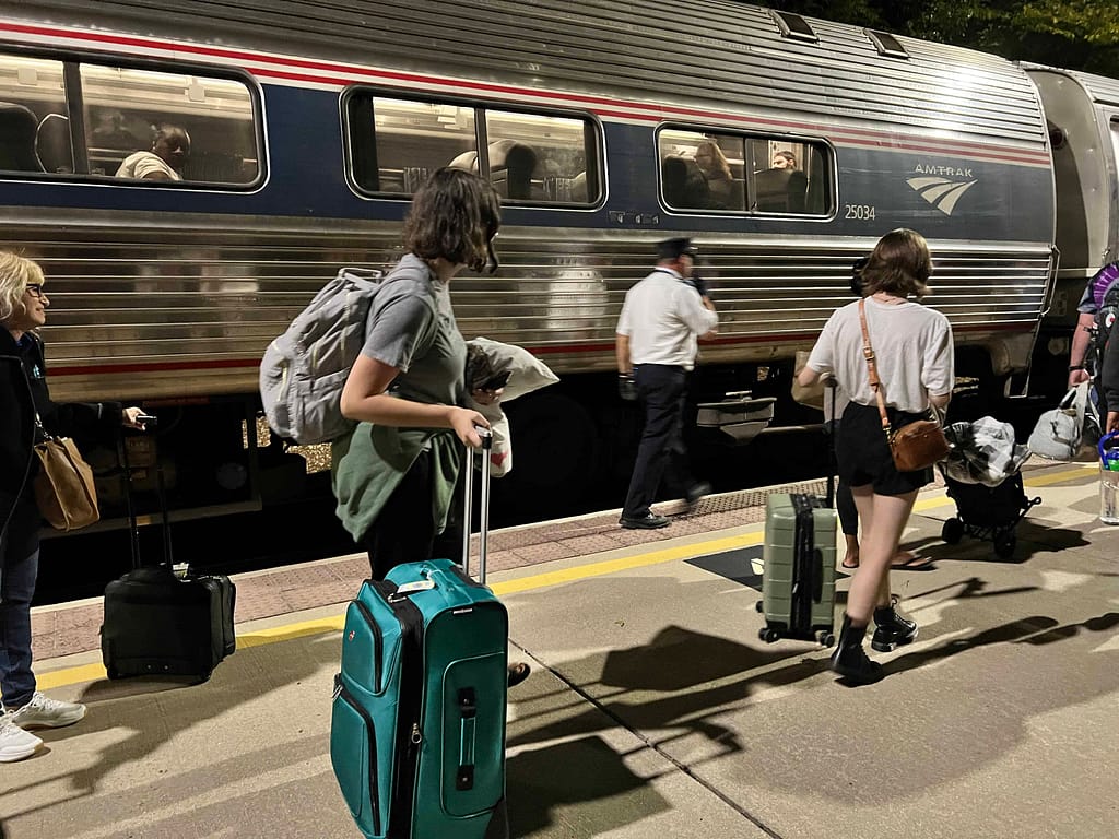 22 year old getting on the Amtrak train