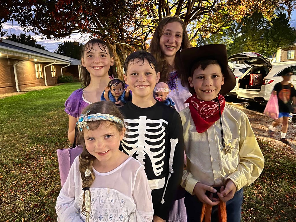 5 kids dressed up for halloween