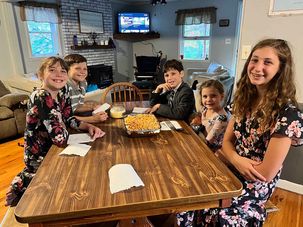 family eating brownies around the table
