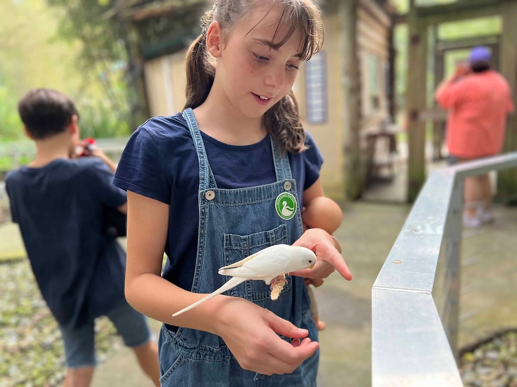 girl holding bird at Sylvan heights