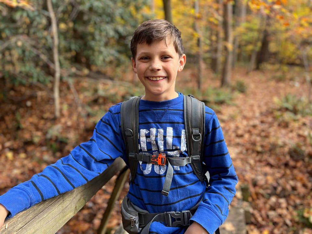11 year old boy on hiking bridge