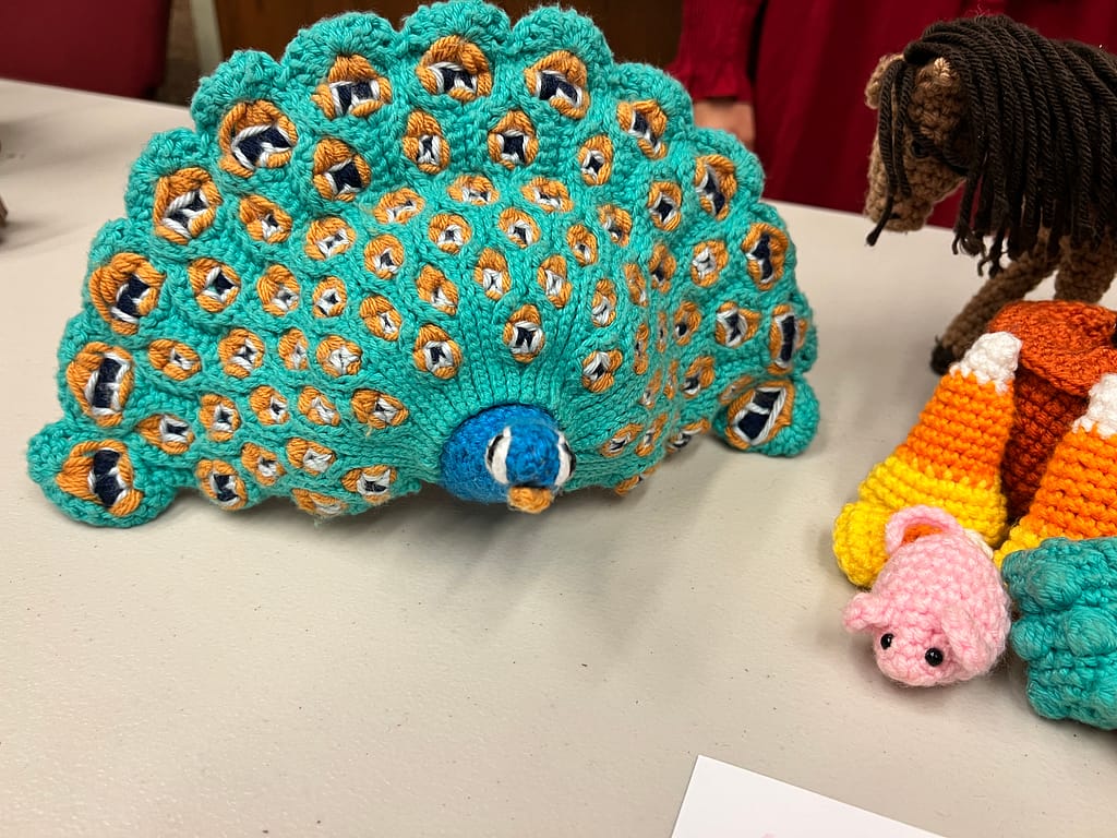 crocheted peacock